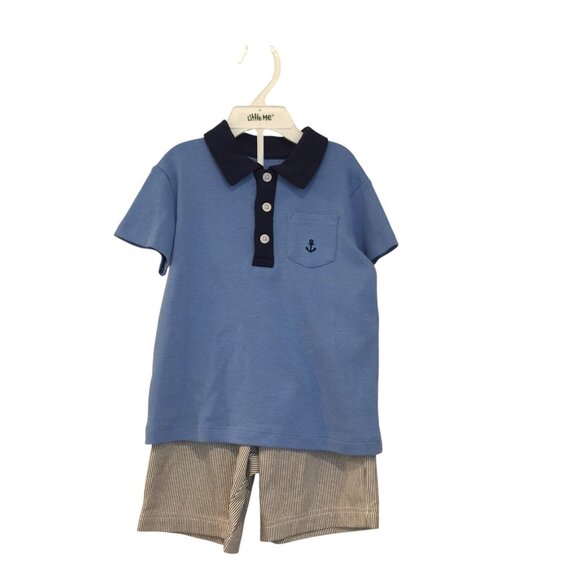 Little Me Polo Short Set Size 24 Months Navy Blue 2 Piece Set - Picture 1 of 4